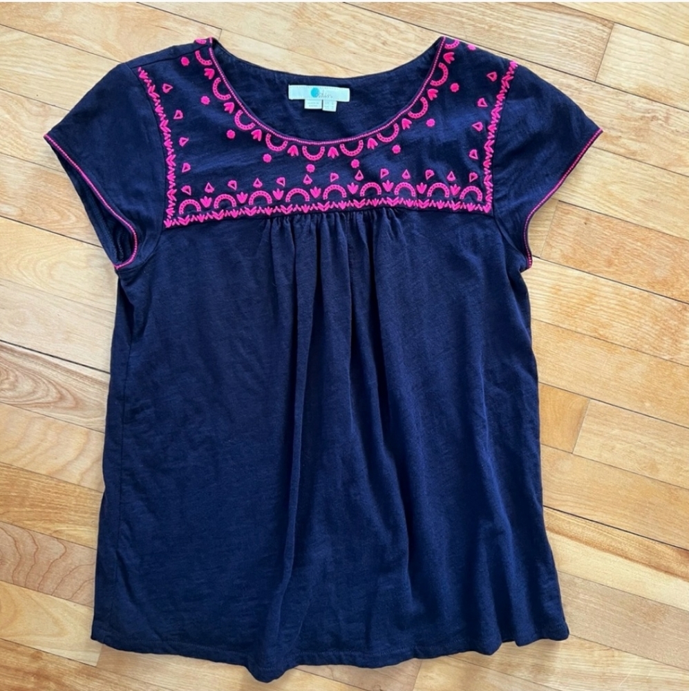 Blue Cotton Top with Embroidery